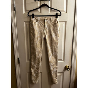 GOLD DAMASK JEANS~AZI~Skinny Jeans~White/Gold~Damask Print~4-6